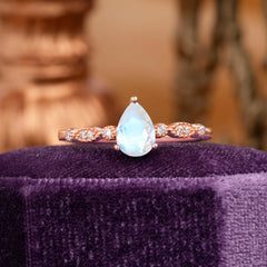 Pear Shaped Vintage Moonstone Engagement Ring Beaded Promise Ring