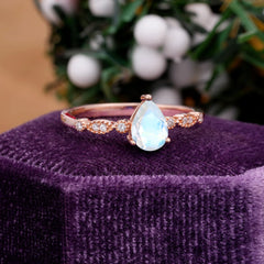 Pear Shaped Vintage Moonstone Engagement Ring Beaded Promise Ring