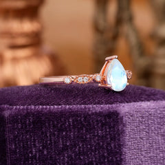 Pear Shaped Vintage Moonstone Engagement Ring Beaded Promise Ring