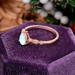 Pear Shaped Vintage Moonstone Engagement Ring Beaded Promise Ring