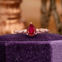 Pear Shaped Vintage Ruby Engagement Ring Beaded Promise Ring