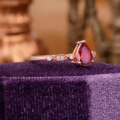 Pear Shaped Vintage Ruby Engagement Ring Beaded Promise Ring