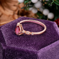 Pear Shaped Vintage Ruby Engagement Ring Beaded Promise Ring