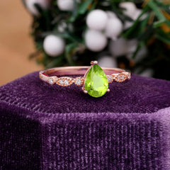 Pear Shaped Vintage Peridot Engagement Ring Beaded Promise Ring