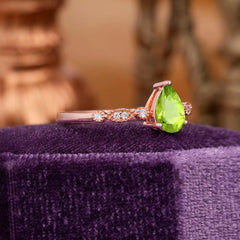 Pear Shaped Vintage Peridot Engagement Ring Beaded Promise Ring