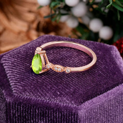 Pear Shaped Vintage Peridot Engagement Ring Beaded Promise Ring