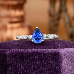 Pear Shaped Vintage Sapphire Engagement Ring Beaded Promise Ring