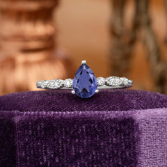 Pear Shaped Vintage Tanzanite Engagement Ring Beaded Promise Ring