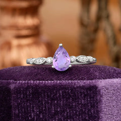 Pear Shaped Vintage Amethyst Engagement Ring Beaded Promise Ring