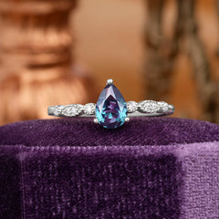 Pear Shaped Vintage Alexandrite Engagement Ring Beaded Promise Ring