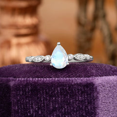 Pear Shaped Vintage Moonstone Engagement Ring Beaded Promise Ring