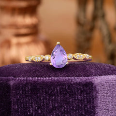 Pear Shaped Vintage Amethyst Engagement Ring Beaded Promise Ring