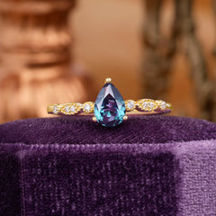 Pear Shaped Vintage Alexandrite Engagement Ring Beaded Promise Ring