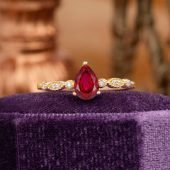 Pear Shaped Vintage Ruby Engagement Ring Beaded Promise Ring