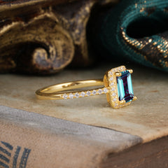 1 Carat Emerald Cut Classic Halo Alexandrite Wedding Ring with Pave Band