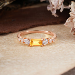 1 Carat Emerald Cut Natural Citrine Engagement Ring Side Stone Promise Ring