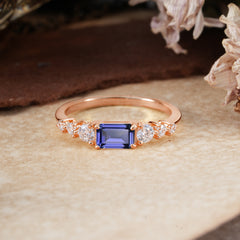 1 Carat Emerald Cut Tanzanite Engagement Ring Side Stone Promise Ring