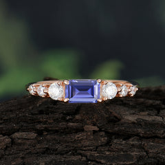 1 Carat Emerald Cut Tanzanite Engagement Ring Side Stone Promise Ring