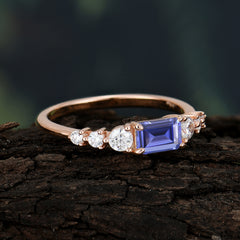 1 Carat Emerald Cut Tanzanite Engagement Ring Side Stone Promise Ring