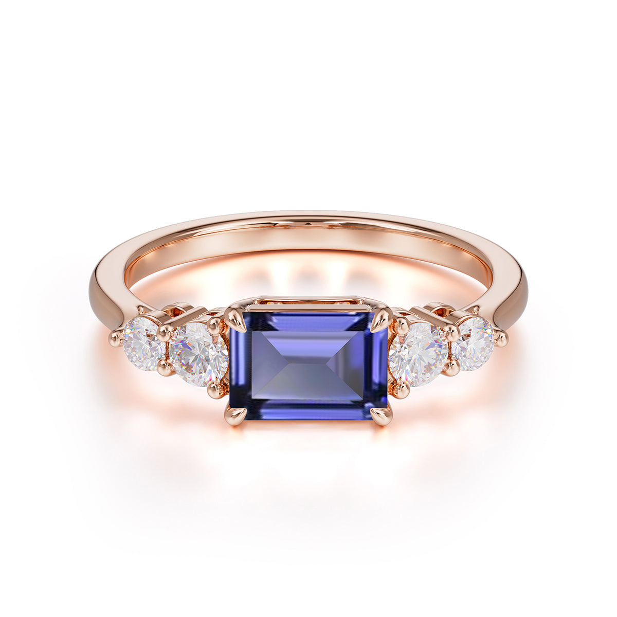 1 Carat Emerald Cut Tanzanite Engagement Ring Side Stone Promise Ring