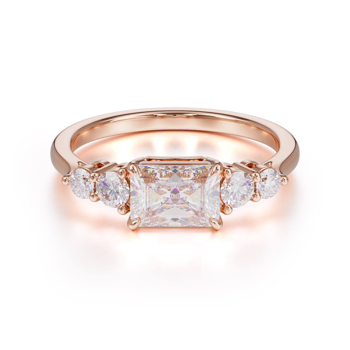 1 Carat Emerald Cut Moissanite Engagement Ring Side Stone Promise Ring