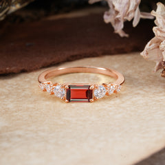 1 Carat Emerald Cut Natural Garnet Engagement Ring Side Stone Promise Ring