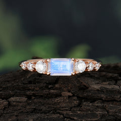 1 Carat Emerald Cut Moonstone Engagement Ring Side Stone Promise Ring
