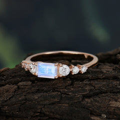 1 Carat Emerald Cut Moonstone Engagement Ring Side Stone Promise Ring