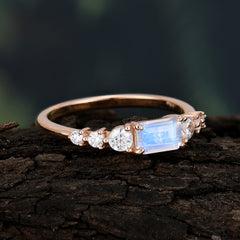 1 Carat Emerald Cut Moonstone Engagement Ring Side Stone Promise Ring