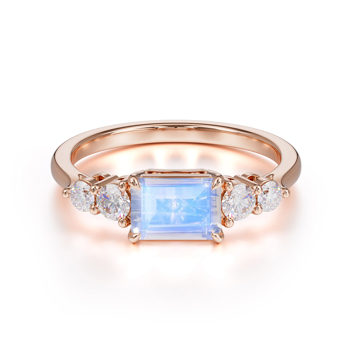 1 Carat Emerald Cut Moonstone Engagement Ring Side Stone Promise Ring