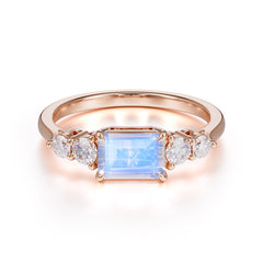 1 Carat Emerald Cut Moonstone Engagement Ring Side Stone Promise Ring