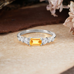 1 Carat Emerald Cut Natural Citrine Engagement Ring Side Stone Promise Ring