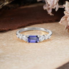 1 Carat Emerald Cut Tanzanite Engagement Ring Side Stone Promise Ring