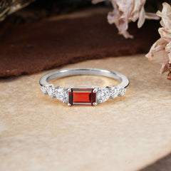 1 Carat Emerald Cut Natural Garnet Engagement Ring Side Stone Promise Ring