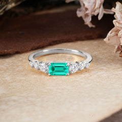 1 Carat Emerald Cut Emerald Engagement Ring Side Stone Promise Ring