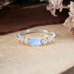 1 Carat Emerald Cut Natural Moonstone Engagement Ring Side Stone Promise Ring