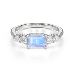 1 Carat Emerald Cut Moonstone Engagement Ring Side Stone Promise Ring