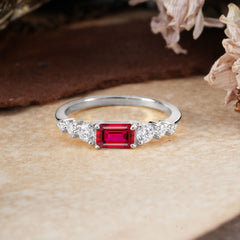 1 Carat Emerald Cut Ruby Engagement Ring Side Stone Promise Ring