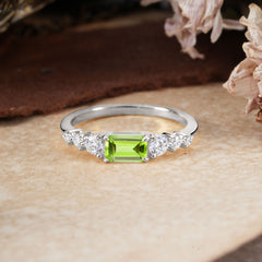 1 Carat Emerald Cut Natural Peridot Engagement Ring Side Stone Promise Ring