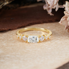1 Carat Emerald Cut Moissanite Engagement Ring Side Stone Promise Ring