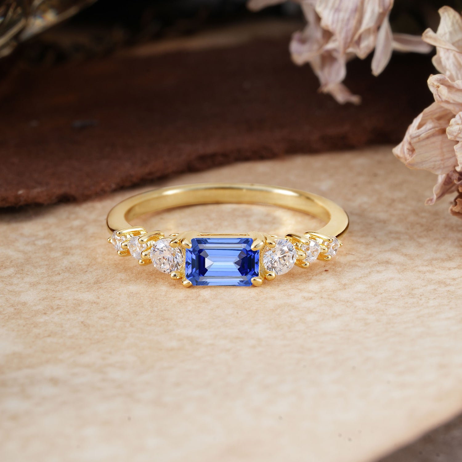 1 Carat Emerald Cut Sapphire Engagement Ring Side Stone Promise Ring