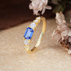 1 Carat Emerald Cut Sapphire Engagement Ring Side Stone Promise Ring