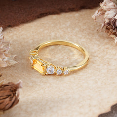 1 Carat Emerald Cut Natural Citrine Engagement Ring Side Stone Promise Ring