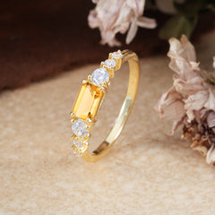 1 Carat Emerald Cut Natural Citrine Engagement Ring Side Stone Promise Ring