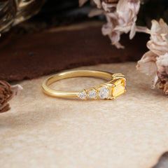 1 Carat Emerald Cut Natural Citrine Engagement Ring Side Stone Promise Ring