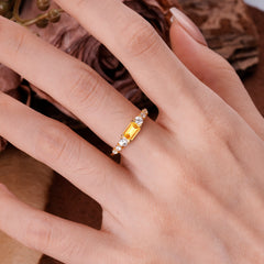 1 Carat Emerald Cut Natural Citrine Engagement Ring Side Stone Promise Ring