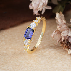 1 Carat Emerald Cut Tanzanite Engagement Ring Side Stone Promise Ring