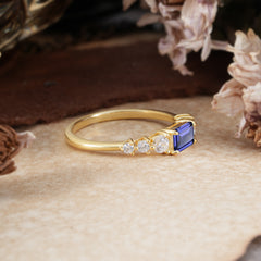 1 Carat Emerald Cut Tanzanite Engagement Ring Side Stone Promise Ring