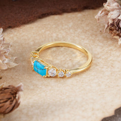 1 Carat Emerald Cut Turquoise Engagement Ring Side Stone Promise Ring