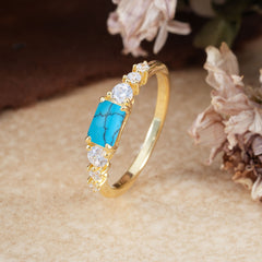 1 Carat Emerald Cut Turquoise Engagement Ring Side Stone Promise Ring